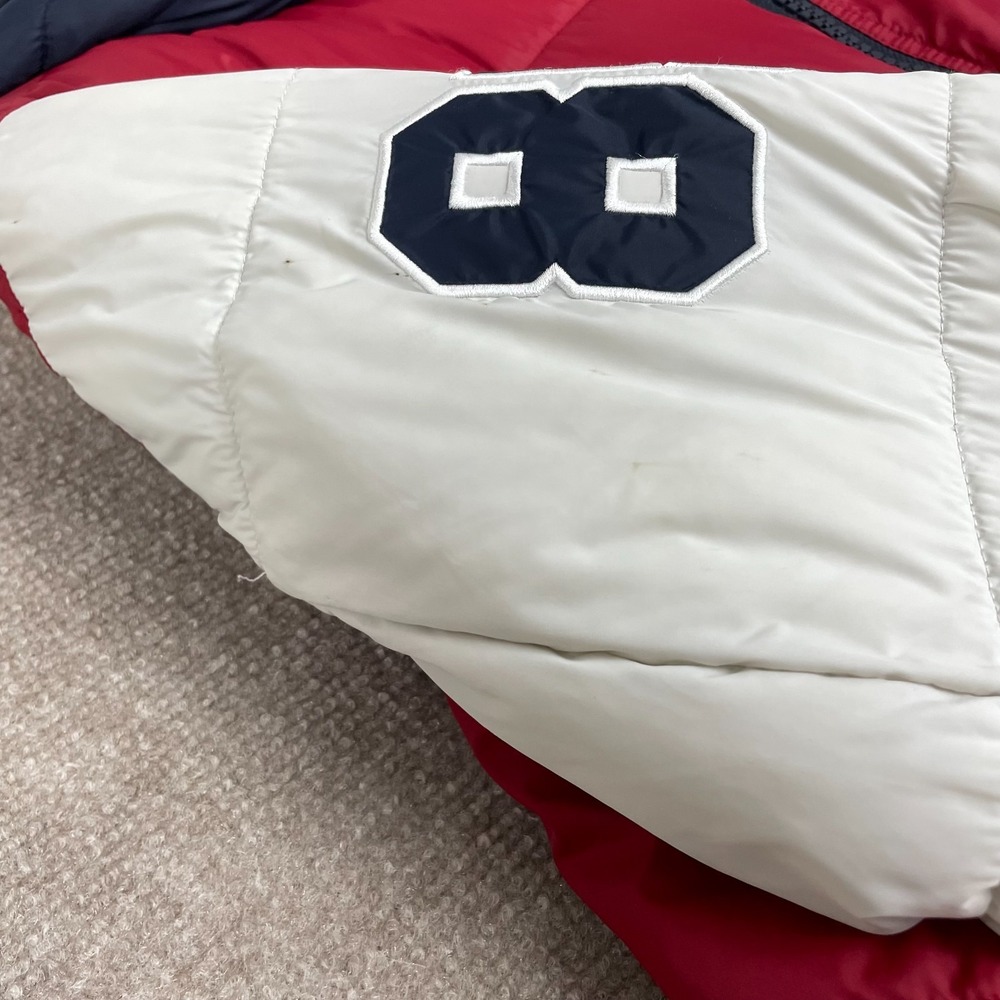 Tommy Hilfiger Puffer Jacket Mens 2XL Red White Varsity Hooded Full Zip Logo - Picture 16 of 16